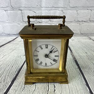 ANTIQUE VICTORIAN WATERBURY BEVELED GLASS PORCELAIN DIAL‎ CARRIAGE CLOCK 4.5”